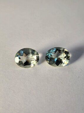 Green Prasiolite Gemstone Pair 6.65 CTW Oval Faceted family estate collection